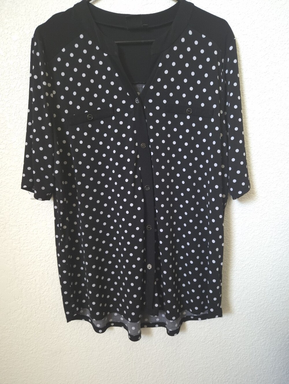 Black Polka Dot Button-Up Blouse